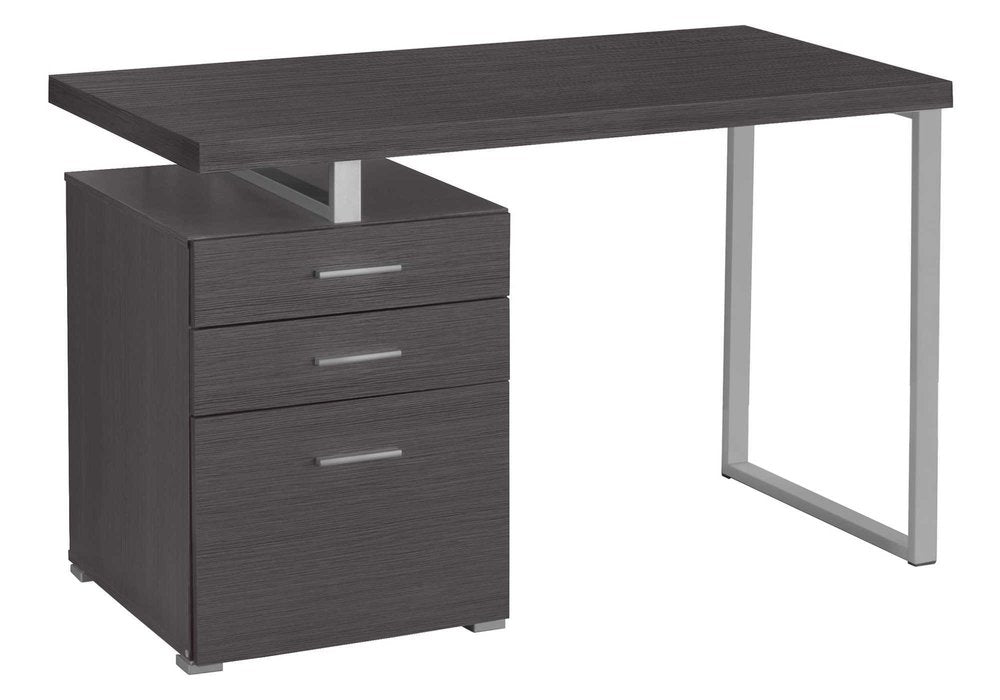Escritorio para computadora de 24" gris y plateado con tres cajones
