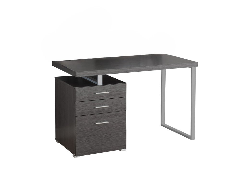 Escritorio para computadora de 24" gris y plateado con tres cajones