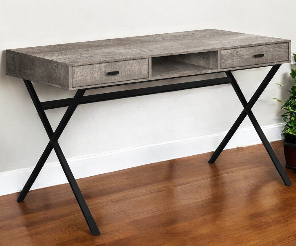 24" Gray and Black Computer Desk With Two Drawers