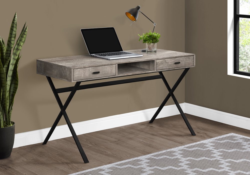 24" Gray and Black Computer Desk With Two Drawers