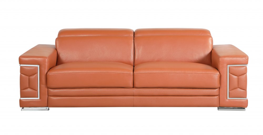 Conjunto de asientos para cinco personas en cuero italiano camello para interiores de dos piezas