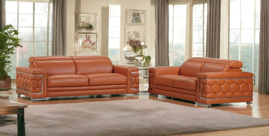 Conjunto de asientos para cinco personas en cuero italiano camello para interiores de dos piezas
