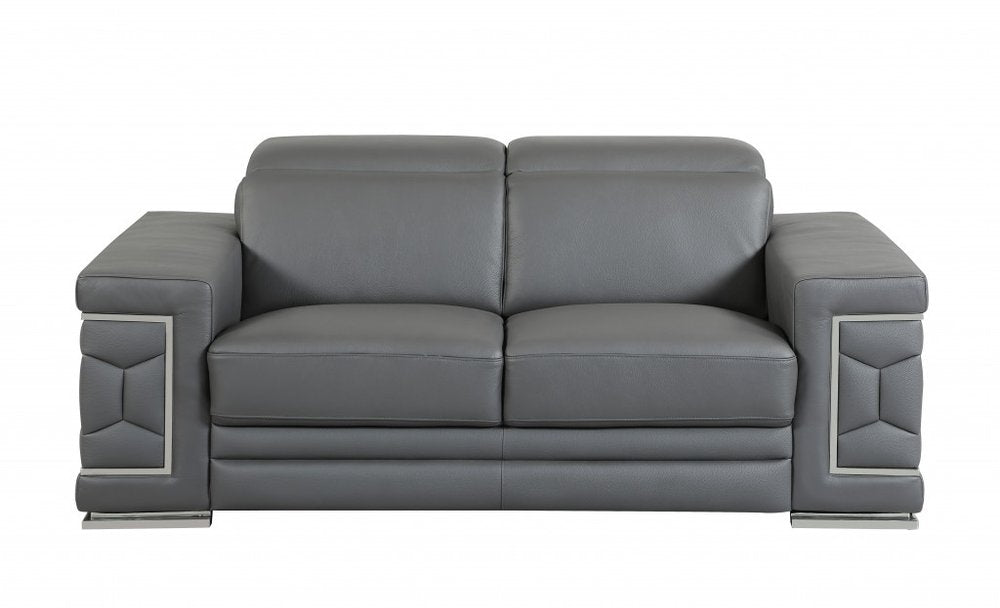 Conjunto de asientos para cinco personas en cuero italiano gris oscuro de dos piezas para interiores