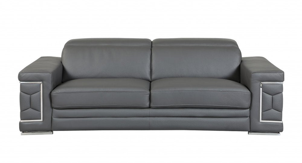 Conjunto de asientos para cinco personas en cuero italiano gris oscuro de dos piezas para interiores