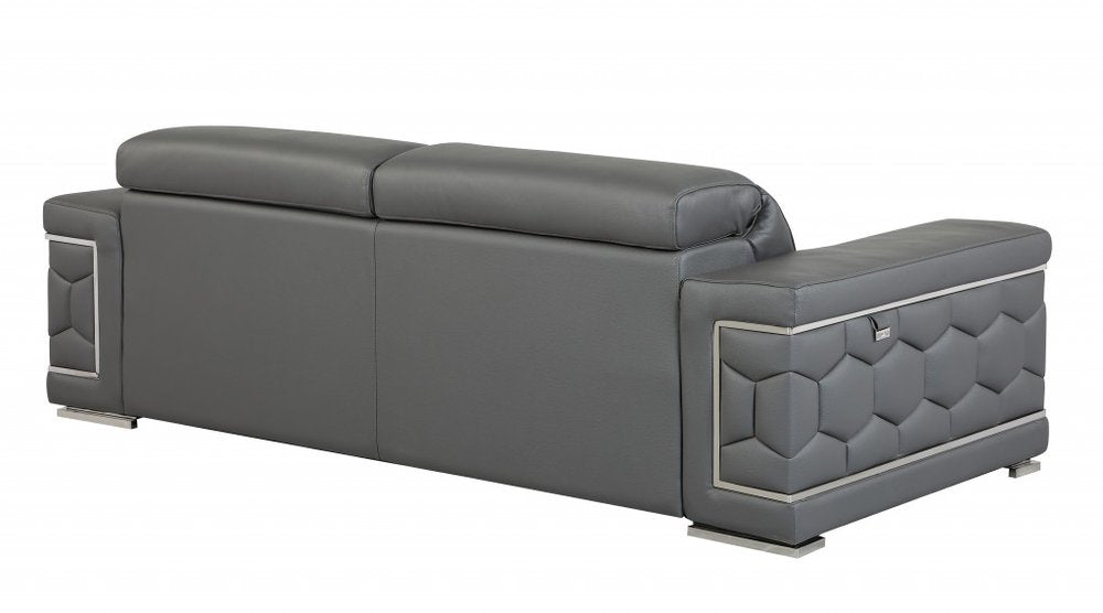Conjunto de asientos para cinco personas en cuero italiano gris oscuro de dos piezas para interiores