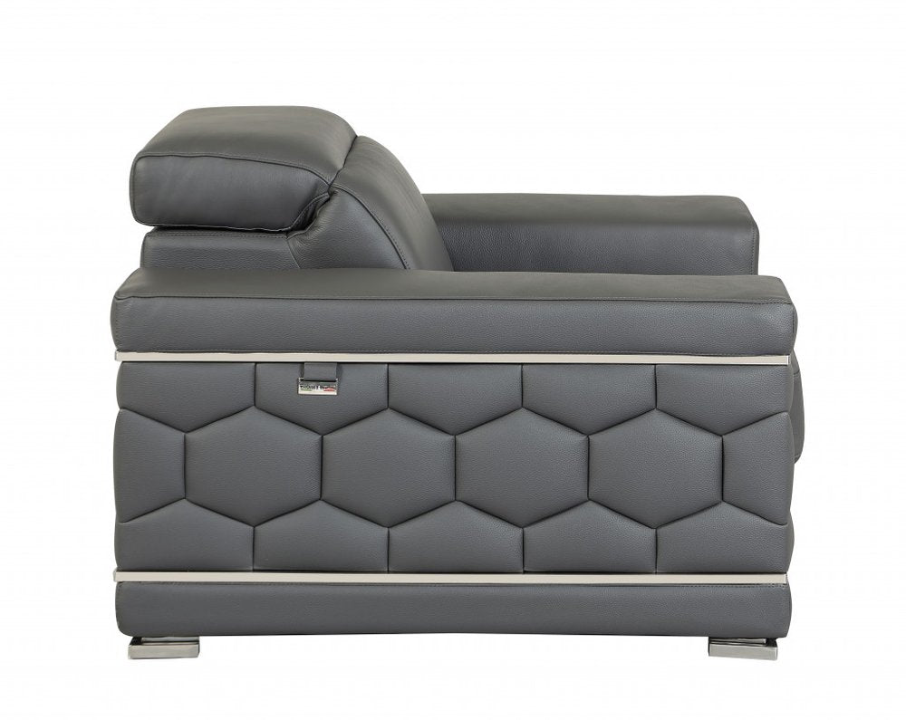 Conjunto de asientos para cinco personas en cuero italiano gris oscuro de dos piezas para interiores
