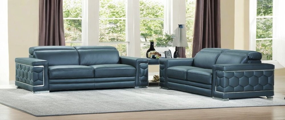 Conjunto de asientos para cinco personas en cuero italiano gris oscuro de dos piezas para interiores