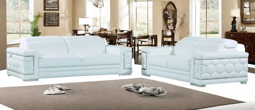Conjunto de asientos para cinco personas en cuero italiano blanco de dos piezas para interiores
