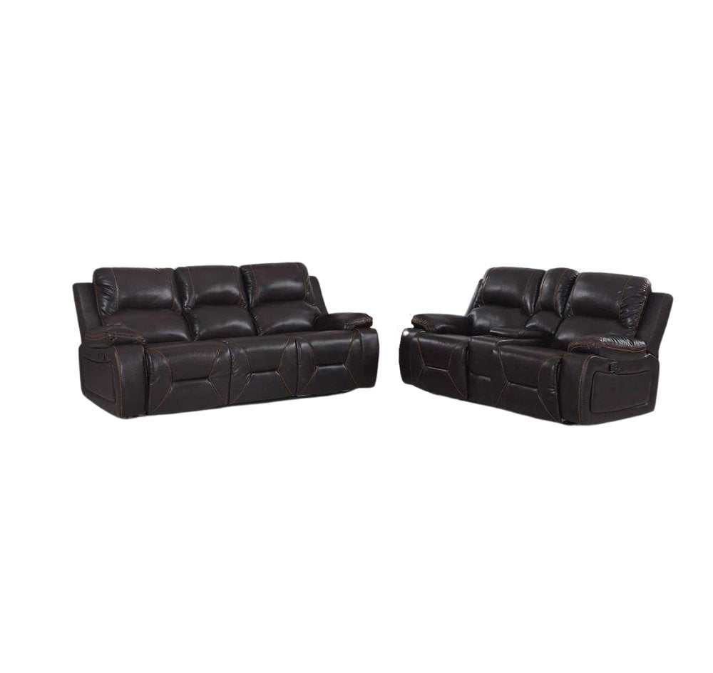 Conjunto de asientos para cinco personas de dos piezas de cuero sintético marrón para interiores