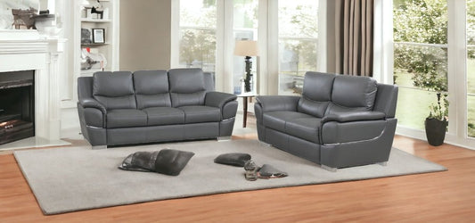 Conjunto de asientos para cinco personas de cuero genuino gris de dos piezas para interiores