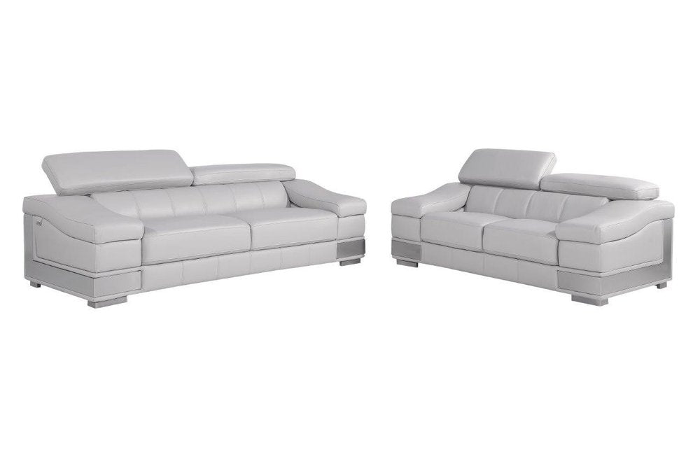 Conjunto de asientos para cinco personas de cuero italiano gris claro para interiores de dos piezas