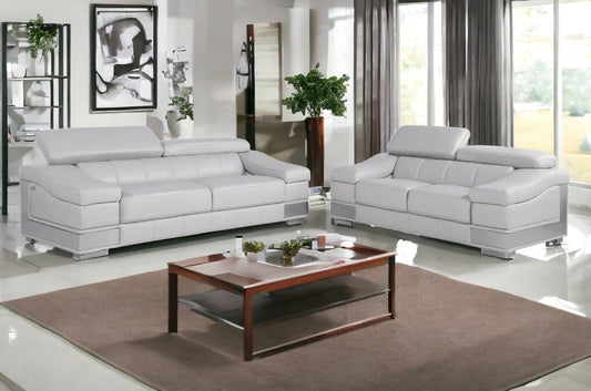 Conjunto de asientos para cinco personas de cuero italiano gris claro para interiores de dos piezas