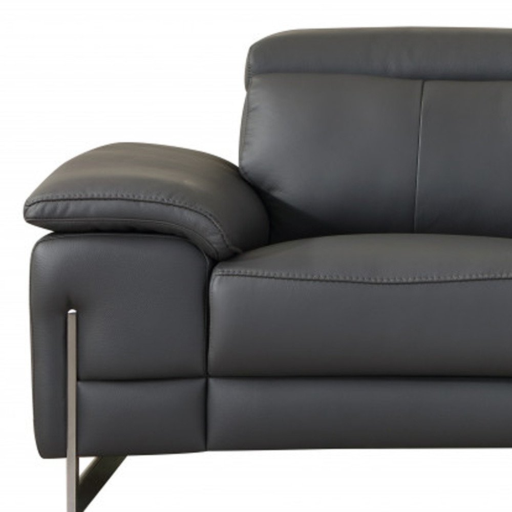 Conjunto de asientos para cinco personas en cuero italiano gris oscuro de dos piezas para interiores