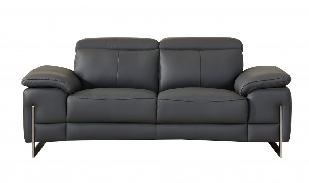 Conjunto de asientos para cinco personas en cuero italiano gris oscuro de dos piezas para interiores
