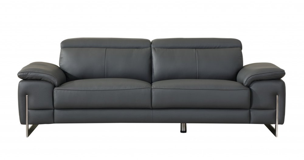 Conjunto de asientos para cinco personas en cuero italiano gris oscuro de dos piezas para interiores