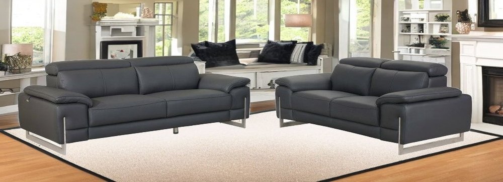 Conjunto de asientos para cinco personas en cuero italiano gris oscuro de dos piezas para interiores