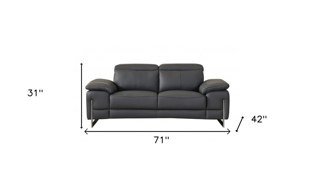 Conjunto de asientos para cinco personas en cuero italiano gris oscuro de dos piezas para interiores