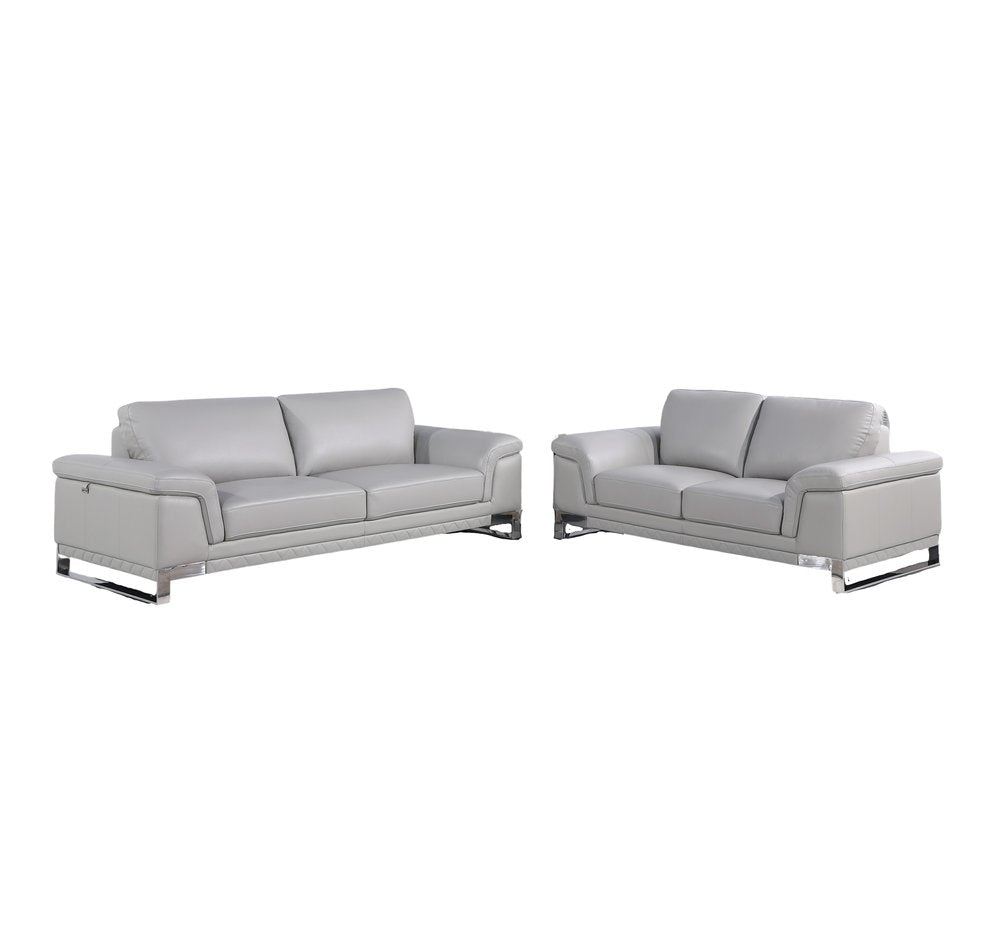 Conjunto de asientos para cinco personas de cuero italiano gris claro para interiores de dos piezas
