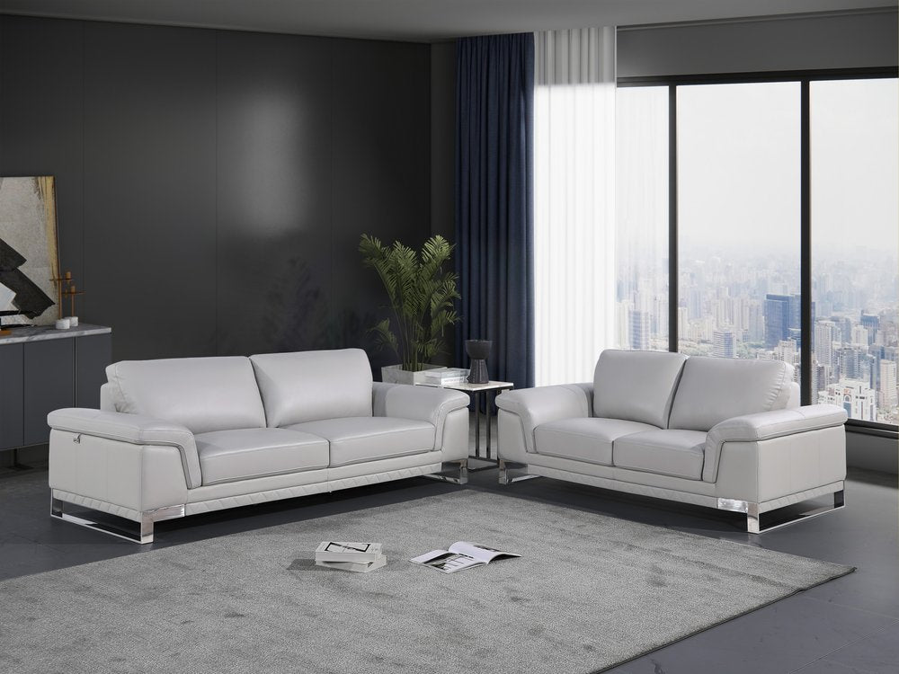 Conjunto de asientos para cinco personas de cuero italiano gris claro para interiores de dos piezas