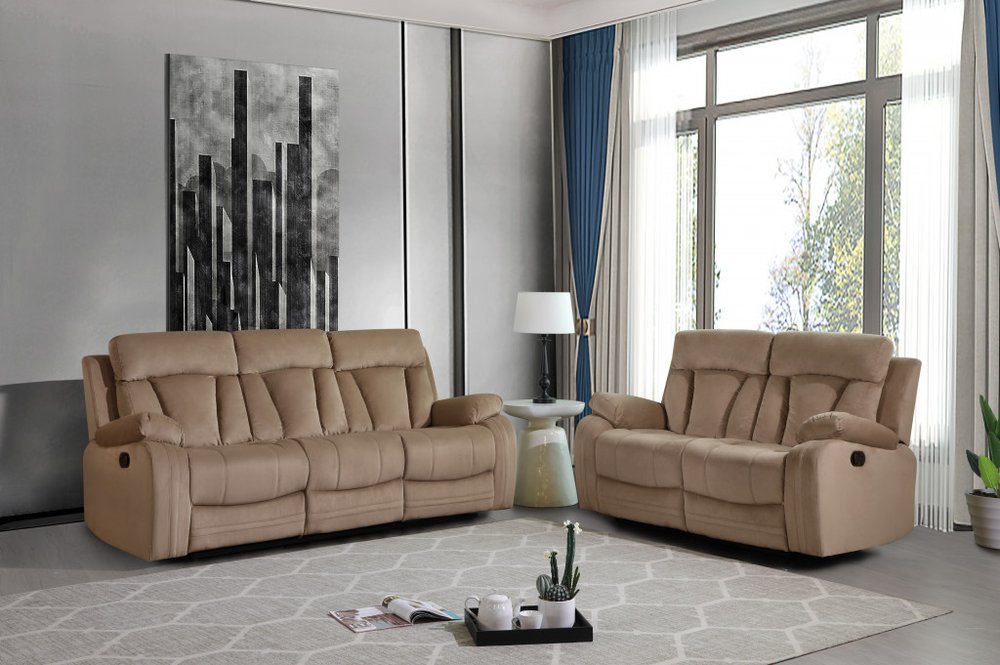 Conjunto de asientos para cinco personas en dos piezas de microfibra beige para interiores
