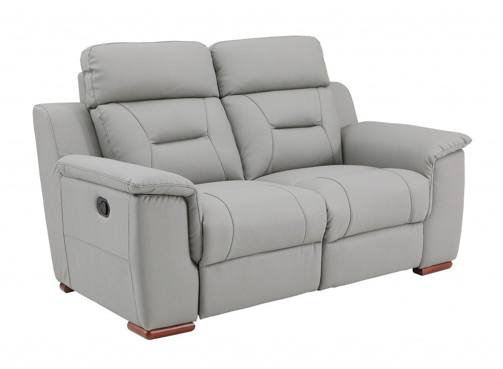 Loveseat reclinable manual de 67" de piel sintética gris y marrón