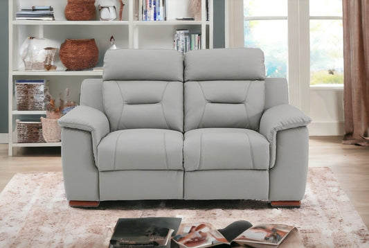 Loveseat reclinable manual de 67" de piel sintética gris y marrón