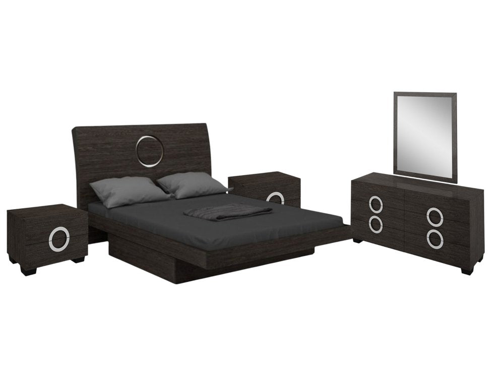 Juego de dormitorio de cuatro piezas de madera maciza gris con espejo