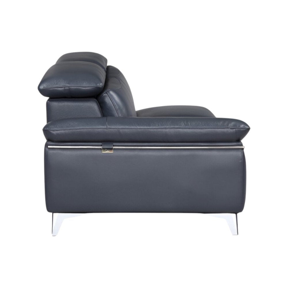 Sofá seccional de dos piezas en forma de L de cuero italiano azul marino y chaise longue