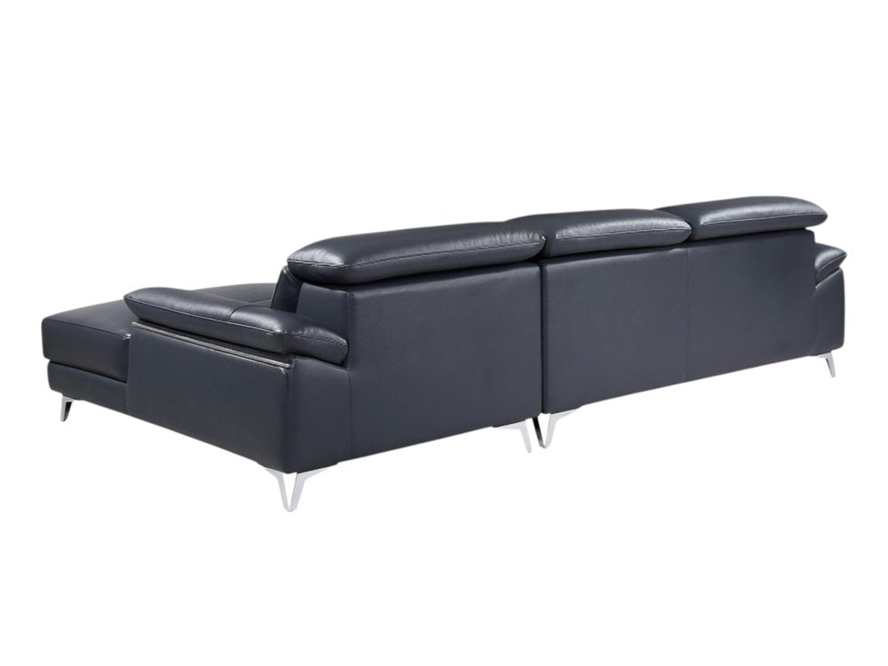Sofá seccional de dos piezas en forma de L de cuero italiano azul marino y chaise longue