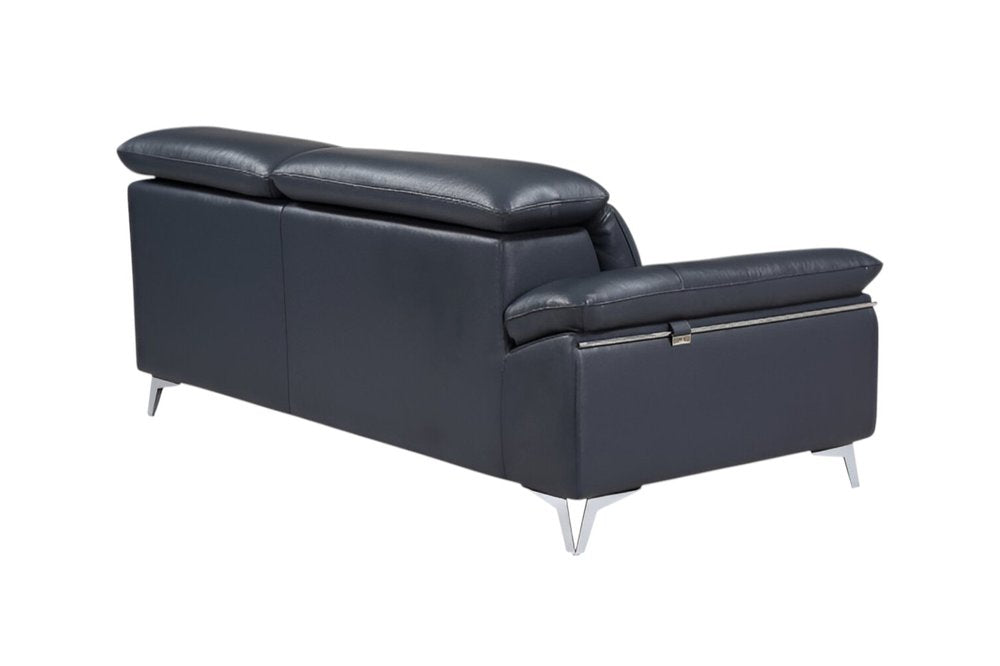 Sofá seccional de dos piezas en forma de L de cuero italiano azul marino y chaise longue