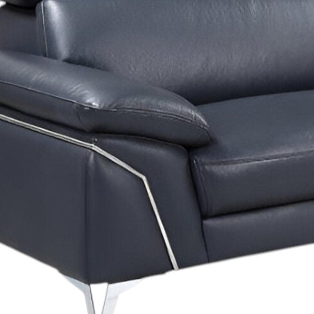 Sofá seccional de dos piezas en forma de L de cuero italiano azul marino y chaise longue