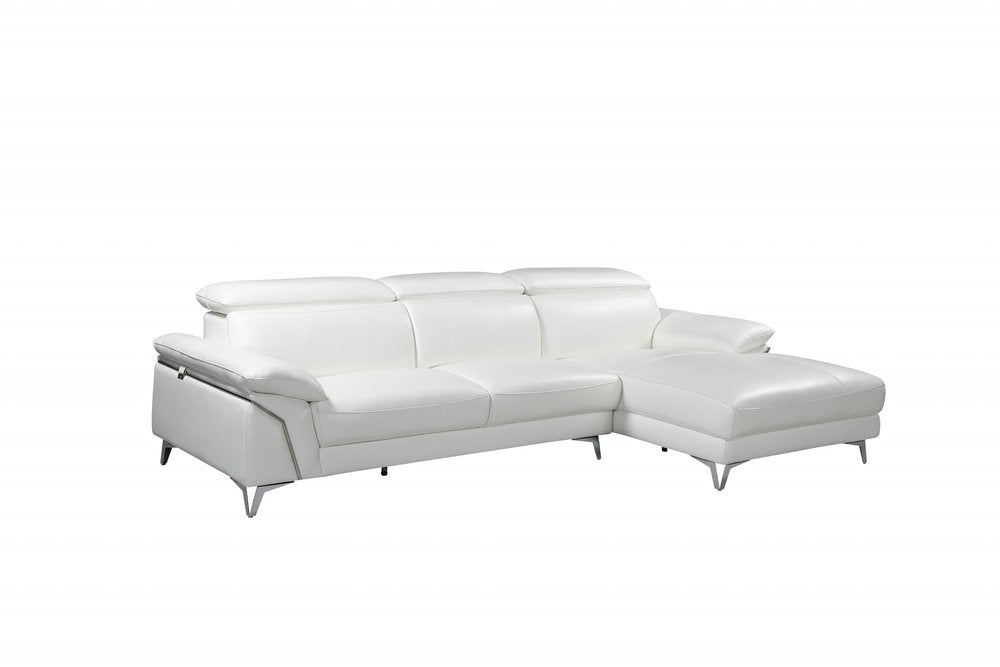 Sofá seccional de dos piezas en forma de L de cuero italiano blanco y chaise longue