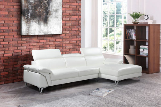 Sofá seccional de dos piezas en forma de L de cuero italiano blanco y chaise longue