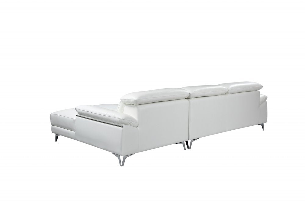 Sofá seccional de dos piezas en forma de L de cuero italiano blanco y chaise longue