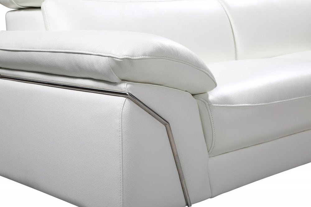 Sofá seccional de dos piezas en forma de L de cuero italiano blanco y chaise longue