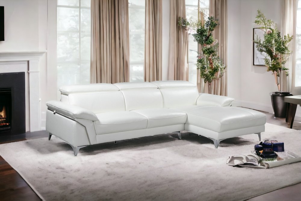 Sofá seccional de dos piezas en forma de L de cuero italiano blanco y chaise longue