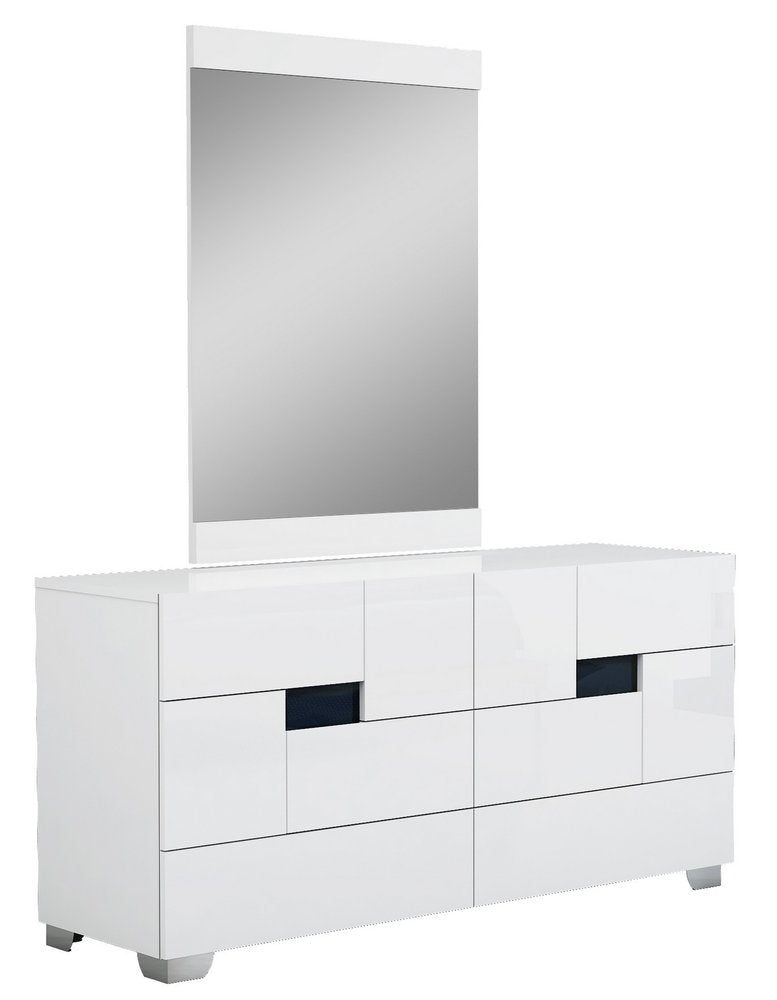 Juego de dormitorio de cuatro piezas de madera maciza blanca con espejo