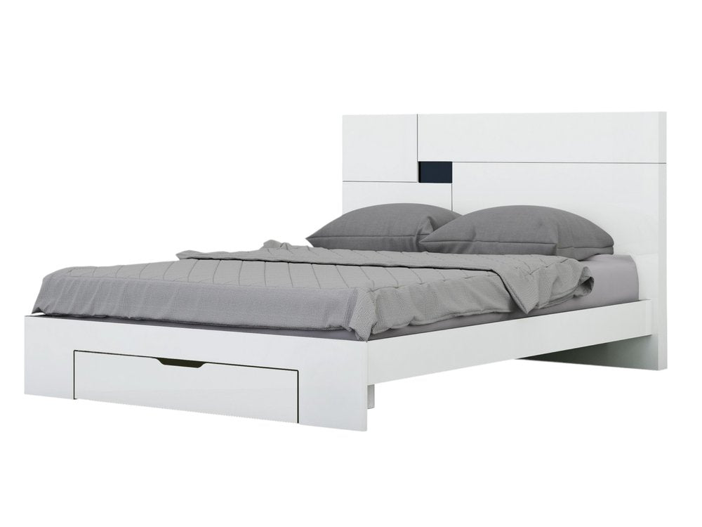 Juego de dormitorio de cuatro piezas de madera maciza blanca con espejo