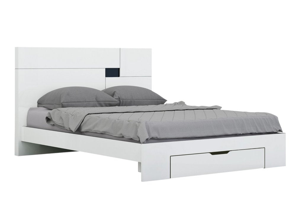 Juego de dormitorio de cuatro piezas de madera maciza blanca con espejo