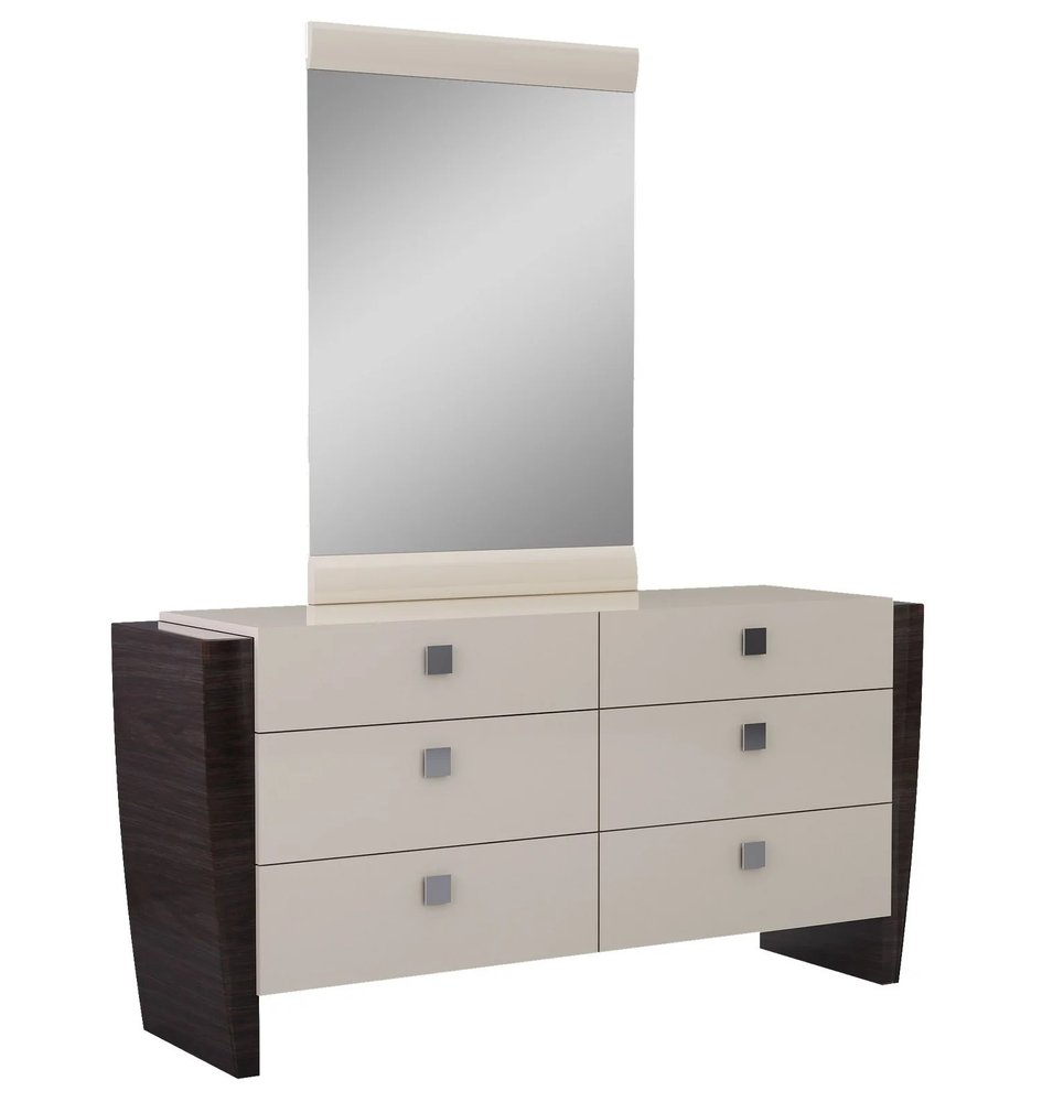 Juego de dormitorio de cuatro piezas de madera maciza beige con espejo