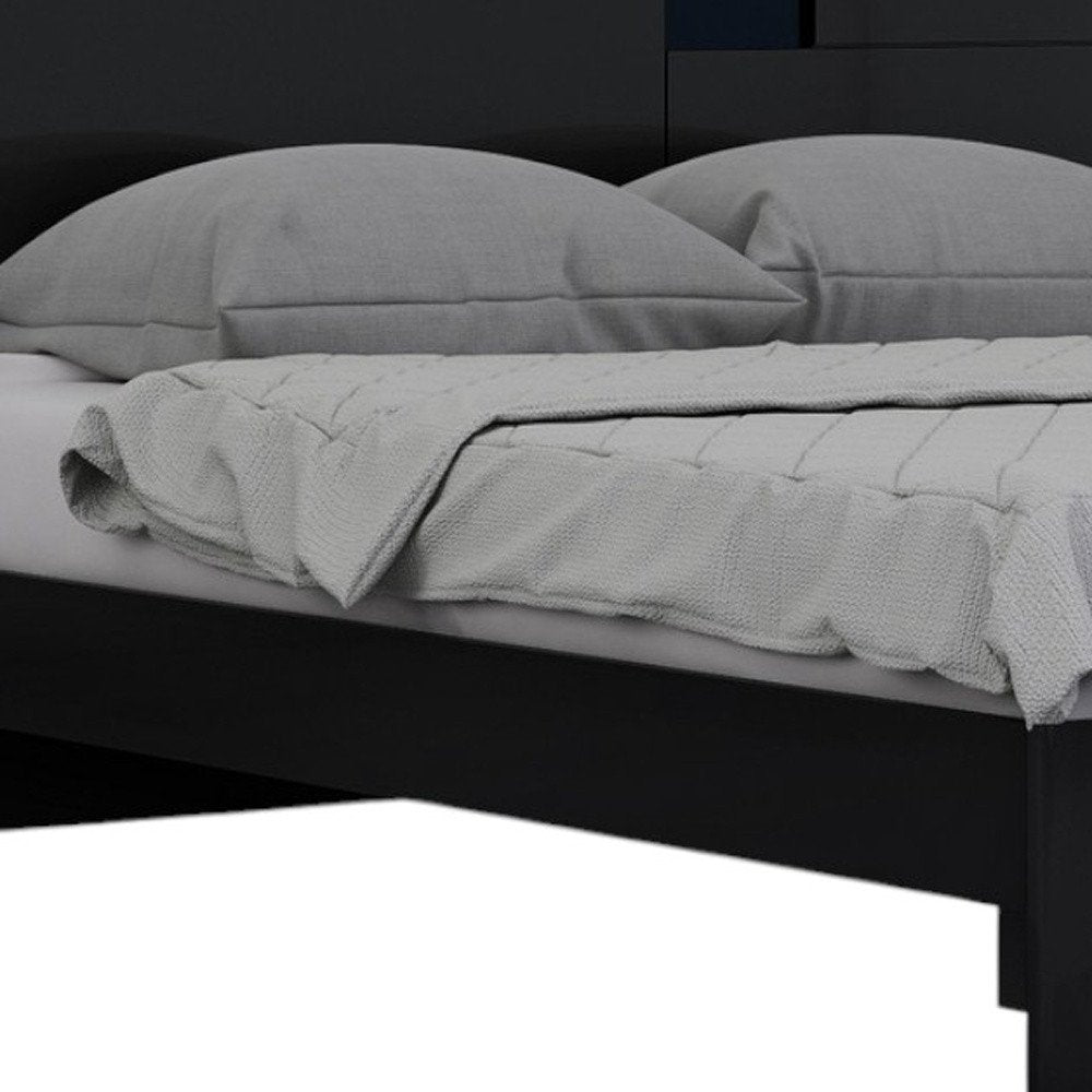 Juego de dormitorio de cuatro piezas de madera maciza negra con espejo