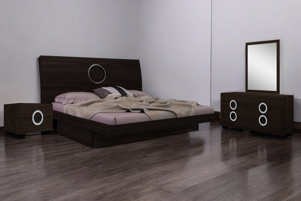 Juego de dormitorio de cuatro piezas de madera maciza marrón con espejo