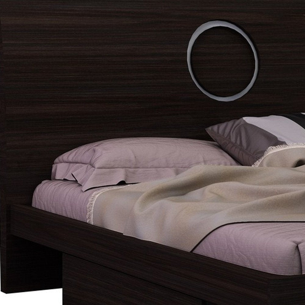 Juego de dormitorio de cuatro piezas de madera maciza marrón con espejo