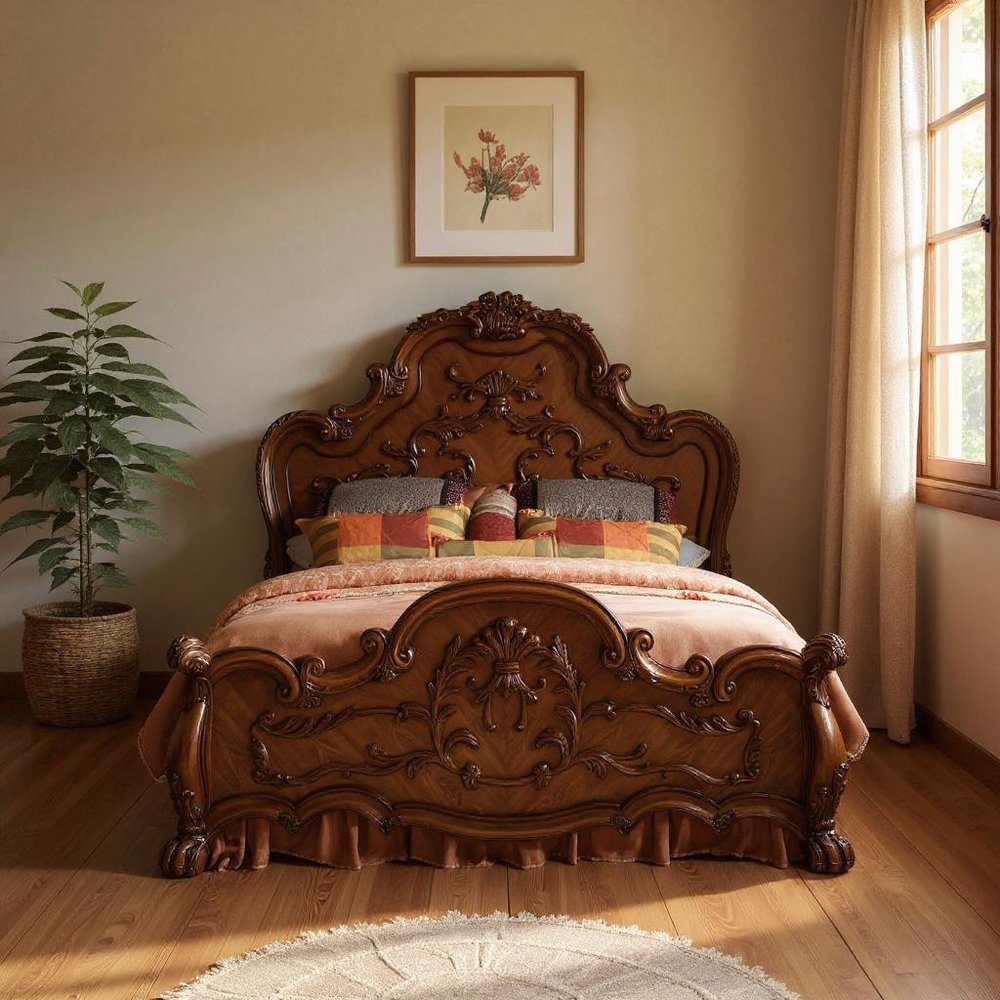 Estructura de cama de madera maciza marrón