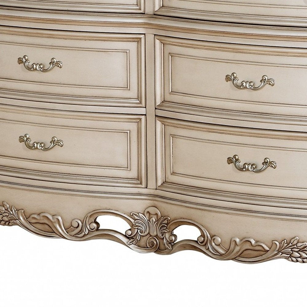 21" Antiqued White Wood Five Drawer Dresser
