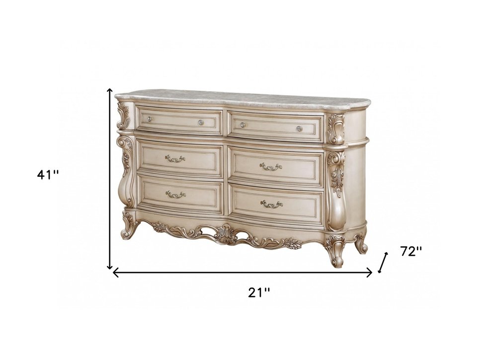 21" Antiqued White Wood Five Drawer Dresser