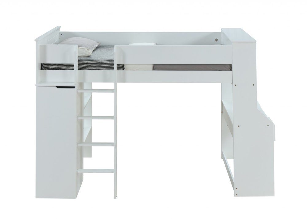 Cama alta de 114 x 233 x 167 cm con chapa de madera blanca (laminada)