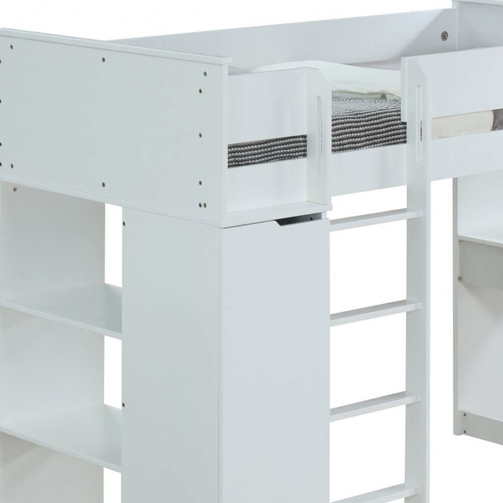 Cama alta de 114 x 233 x 167 cm con chapa de madera blanca (laminada)