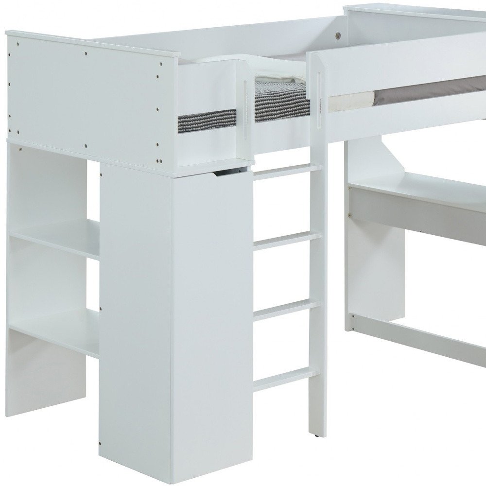 Cama alta de 114 x 233 x 167 cm con chapa de madera blanca (laminada)