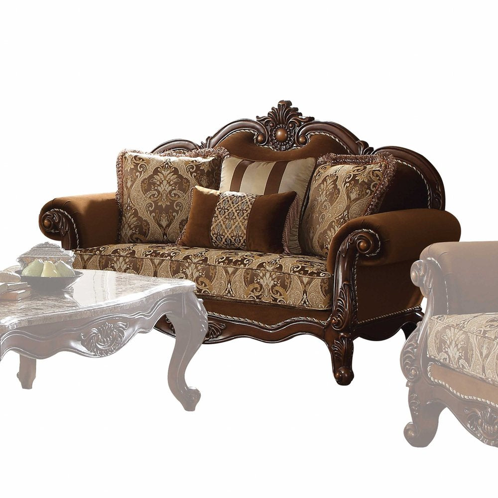 Loveseat Chesterfield de 69" con cojines decorativos en color marrón damasco